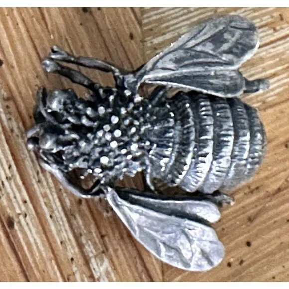 Vintage Sterling Silver Bee Brooch Signed Israel – Figural Insect Pin Nature 1 “ - Picture 3 of 10